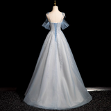Spaghetti Straps Tulle Sequins Long Prom Dress, Sweet Beaded Evening Dress HZ1024