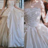 Pink A-line Tulle Satin Long Prom Dresses Strapless Applique Wedding Dresses HZ1024