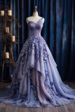 A-line One Shoulder Chiffon Long Prom Dresses,Sweetheart Applique Evening Gown HZ1024