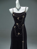 Mermaid Spaghetti Straps Velvet Beaded Long Prom Dresses , Elegant Evening Dress HZ1024
