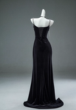 Mermaid Spaghetti Straps Velvet Beaded Long Prom Dresses , Elegant Evening Dress HZ1024