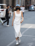 Sleeveless Square Neck Suspender Dress HZ1024
