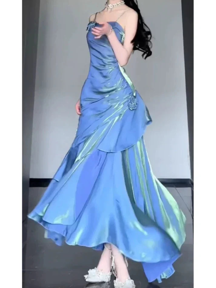 Satin Prom Dress for Quinceanera&Party-Fairytale A-line Straps Evening Gown for Birthday HZ1024