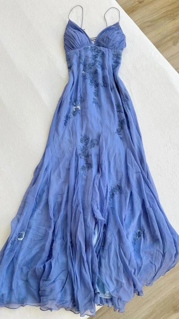 Spaghetti Straps V-neck Beaded Backless Prom Dresses Party Dresses HZ1024