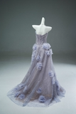 Purple A-line Off-the-Shoulder Tulle Sequin Long Prom Dress, Sweet Appliqu¨¦ Beaded Evening Dress HZ1024