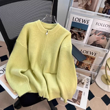 style double-head zipper soft waxy sweater jacket loose casual outer wear knitted cardigan HZ1024