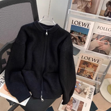 style double-head zipper soft waxy sweater jacket loose casual outer wear knitted cardigan HZ1024