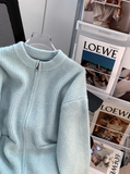 style double-head zipper soft waxy sweater jacket loose casual outer wear knitted cardigan HZ1024