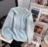 style double-head zipper soft waxy sweater jacket loose casual outer wear knitted cardigan HZ1024
