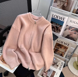 style double-head zipper soft waxy sweater jacket loose casual outer wear knitted cardigan HZ1024