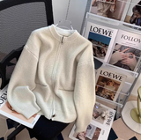 style double-head zipper soft waxy sweater jacket loose casual outer wear knitted cardigan HZ1024