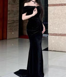 Mermaid Off-the-shoulder Velvet Long Prom Dress, Elegant Evening Dress HZ1024