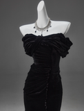Mermaid Off-the-shoulder Velvet Long Prom Dress, Elegant Evening Dress HZ1024