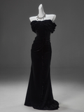 Mermaid Off-the-shoulder Velvet Long Prom Dress, Elegant Evening Dress HZ1024