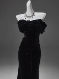 Mermaid Off-the-shoulder Velvet Long Prom Dress, Elegant Evening Dress HZ1024