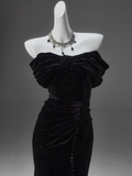 Mermaid Off-the-shoulder Velvet Long Prom Dress, Elegant Evening Dress HZ1024