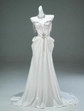 Satin A-line Sweetheart Beaded Long Prom Dress, Elegant Adult Ceremony Graduation Prom Dress HZ1024