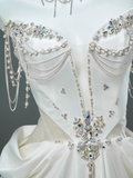 Satin A-line Sweetheart Beaded Long Prom Dress, Elegant Adult Ceremony Graduation Prom Dress HZ1024