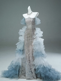 Off-the-shoulder Tulle Sequin Long Ball Gown, Elegant Rhinestone Evening Gown HZ1024