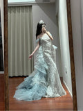Off-the-shoulder Tulle Sequin Long Ball Gown, Elegant Rhinestone Evening Gown HZ1024