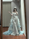 Off-the-shoulder Tulle Sequin Long Ball Gown, Elegant Rhinestone Evening Gown HZ1024