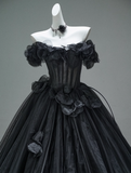 A-line Off-the-Shoulder Tulle 3D Applique Long Prom Dress,Adult Ceremony Graduation Prom Dress HZ1024