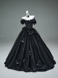 A-line Off-the-Shoulder Tulle 3D Applique Long Prom Dress,Adult Ceremony Graduation Prom Dress HZ1024