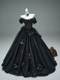 A-line Off-the-Shoulder Tulle 3D Applique Long Prom Dress,Adult Ceremony Graduation Prom Dress HZ1024