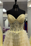 A-line Strapless Multi-Layers Sweetheart Tulle Beaded Long Prom Dress with Slit HZ1024