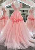 A-Line Off the Shoulder Lace Tulle Long Prom Dress, Sweet 16 Dress HZ1024