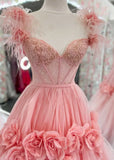 A-Line Off the Shoulder Lace Tulle Long Prom Dress, Sweet 16 Dress HZ1024