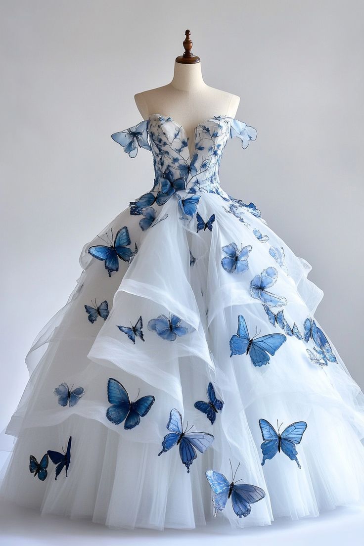 A-Line Fairytale Tulle Long Prom Dress with 3D Butterfly??Off-the-shoulder Evening Gown for Birthday&Quinceanera HZ1024