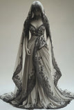 A-Line V-neck Lace Appliqu¨¦ Long Prom Dress with Veil Wedding Dress HZ1024