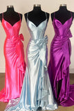 Straps V-Neck Satin Mermaid Prom Dress with Bow HZ1024