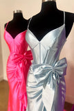 Straps V-Neck Satin Mermaid Prom Dress with Bow HZ1024