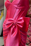 Straps V-Neck Satin Mermaid Prom Dress with Bow HZ1024