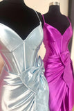 Straps V-Neck Satin Mermaid Prom Dress with Bow HZ1024