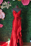 Straps V-Neck Satin Mermaid Prom Dress with Bow HZ1024