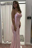 Mermaid Scoop Neck Pink Satin Long Prom Dress HZ1024