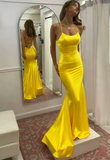 Mermaid Scoop Neck Pink Satin Long Prom Dress HZ1024