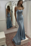 Mermaid Scoop Neck Pink Satin Long Prom Dress HZ1024