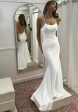 Mermaid Scoop Neck Pink Satin Long Prom Dress HZ1024