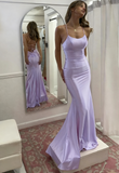 Mermaid Scoop Neck Pink Satin Long Prom Dress HZ1024