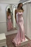 Mermaid Scoop Neck Pink Satin Long Prom Dress HZ1024