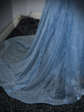 Mermaid Sequin Sheer Straps Scalloped Long Prom Dress HZ1024
