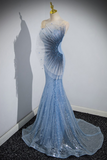 Mermaid Sequin Sheer Straps Scalloped Long Prom Dress HZ1024