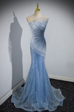 Mermaid Sequin Sheer Straps Scalloped Long Prom Dress HZ1024