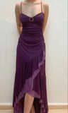 Sweetheart High Low Party Dress, Purple Spaghetti Straps Prom Dress HZ1024