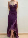 Sweetheart High Low Party Dress, Purple Spaghetti Straps Prom Dress HZ1024