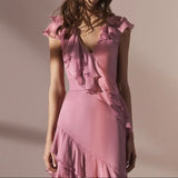 V-Neck Chiffon Pleated Sleeveless Back Zippered Long Prom Dress Beautiful Party Dress HZ1024